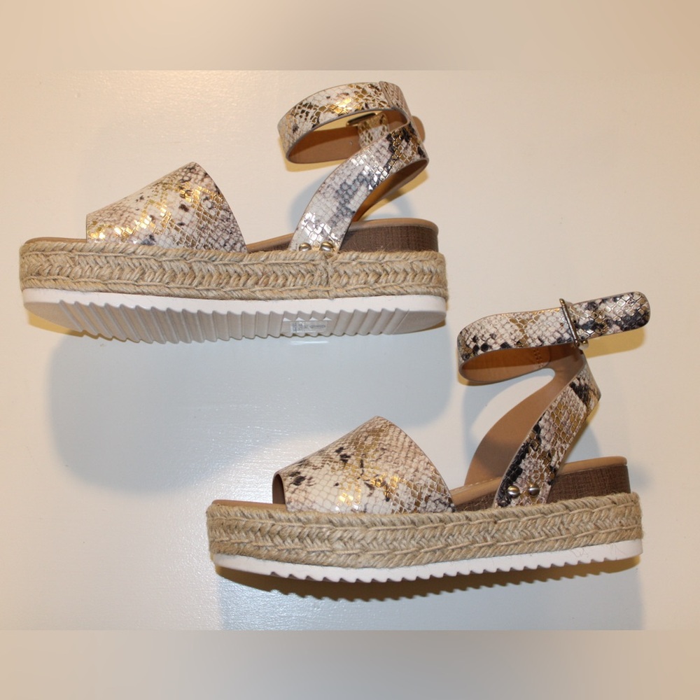 Soda Beige Snake Print Platform Sandals